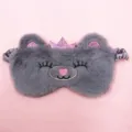 Close-up of cute gray plush bear eye mask with pink glitter crown for sleep - Grey Crown Bear / Gray