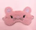 Detailed view of the soft pink plush cat face sleep mask with glittery ears - Pink Mouse / Pink