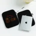 Cute embroidered black tablet sleeve plush inner laptop bag for 11 13 inch portable organizer case - 11" / Peanut