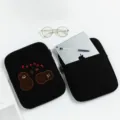 Cute embroidered black laptop sleeve and tablet bag with plush inner lining for 11 and 13 inch. - 11" / Peanut