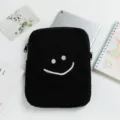 Black plush tablet sleeve featuring white embroidered smiley face with iPad insert - 11" / Black Smile