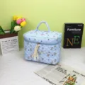 Light blue quilted makeup bag featuring cute rabbit patterns with a convenient top handle - 23*16*16cm / Large Blue Rabbit