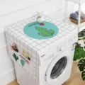Grid pattern washing machine dust cover with cactus print and side pockets - Beige Plaid Cactus