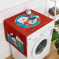 Decorative red washing machine dust cover with festive lucky pig and fish cartoon design - Energetic Pig