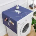 Modern blue geometric washing machine dust cover with convenient side storage pockets - Creative Geometric