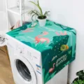Tropical flamingo pattern dust cover for washing machines with side pockets. - Botanical Flamingo