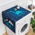 Cartoon dinosaur dust cover for washing machine with side pockets in navy blue color - Starry Sky Dinosaur