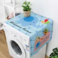 Blue washing machine dust cover featuring a cute elephant pattern and side pockets - Blue Elephant