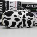 Portable large capacity cow print pencil case for students with stylish milk pattern - Flat Pencil Case - Cow Print