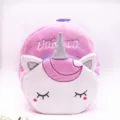Cute pink unicorn plush backpack for children with soft fur and embroidered details - Purple