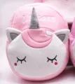 Cute pink plush unicorn backpack for kids featuring soft velvet fabric and silver glitter horn - Pink
