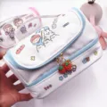 Simpatica borsa cosmetica bianca a doppio strato con stampa a cartone e ciondoli - Blu