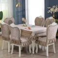 Luxurious European style champagne quilted velvet dining chair cover and tablecloth set - 1 Chair Cover / Versailles European Style Light Coffee
