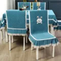 Thickened flannel dining chair cover set with cute rabbit embroidery and lace trim. - Cute Rabbit Blue