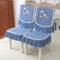 Housse de chaise matelassée bleue avec broderie chiot et dentelle - Ensemble de style chinois 1 coussin et 1 dossier / Petit chiot - Bleu