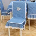 Blue thickened flannel integrated dining chair cover with cute cartoon rabbit embroidery - Carrot Rabbit Light Blue