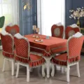 European style brick red velvet dining chair covers and tablecloth set with lace trim details - 1 Chair Cover / Versailles European Style Red
