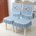 Housse de chaise à volants bleu clair avec broderie chiot et tissu matelassé. - Ensemble de style chinois 1 coussin et 1 dossier / Petit chiot - Vert