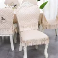 Housses de chaise de salle à manger matelassées champagne avec volants en dentelle - Coussins de chaise de style européen (Commander selon la quantité) / Beige velours de style européen