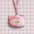 Simpatica custodia per auricolari in peluche mostro rosa con cordino a motivi abbinato - Versione Tracolla Stampata / Rosa