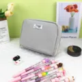 Grijze stoffen organizer tas met kleurrijke glitterpennen voor schoolspullen - Grijs