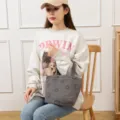 Sac à main en velours côtelé gris avec motifs smiley pour le déjeuner ou le bureau - Nouveau sac à main en velours côtelé gris avec visage souriant