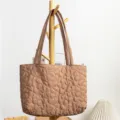 Womens Quilted Floral Tote Bag Casual Large Capacity Shoulder Bag Autumn Winter Handbag - Caramel color