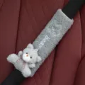Funda de cinturón de seguridad de coche de peluche gris con oso para mayor comodidad - Azul Oso