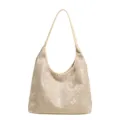 Elegante bolso tote beige con bordado de mariposas plateadas en diseño de estilo chino - Mariposa Amarilla