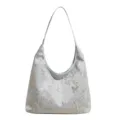 Bolso tote gris claro de estilo chino con diseño de elegantes bordados mariposas - Hoja de Bambú Azul