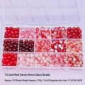Red theme 15-grid set of 8mm glass beads for DIY jewelry making in a storage box - 15-Grid 8mm Red Beads Set (Approx. 375 Pcs)
