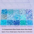 Detailed view of 15-grid blue glass bead set with 8mm beads for DIY jewelry making - 15-Grid 8mm Blue Beads Set (Approx. 375 Pcs)