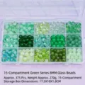15-grid assorted green series 8mm glass beads DIY kit for necklaces and bracelets - 15-Grid 8mm Green Beads Set (Approx. 375 Pcs)