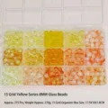 Details of 15-grid storage box with 8mm yellow series glass beads for DIY - Q156# 15-Grid 8mm Yellow Beads Set (Approx. 375 Pcs)