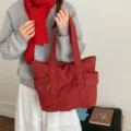 Μεγάλη κόκκινη καμβά τσάντα για γυναίκες, casual και κομψή τσάντα ώμου για καθημερινά - Κόκκινο