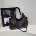 Large capacity dark brown leather tote bag with crossbody strap and zippers - Coffee