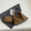 Juego de bolso hobo de cuero sintético marrón vintage con bolsa interior para mujer - Caqui