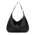 Bolso hobo clásico de cuero encerado negro con gran capacidad para oficina y uso diario - Negro