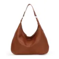 Vintage brown oil wax leather hobo bag with large capacity for daily commute shoulder use - Brown