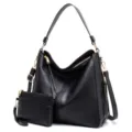 Bolso hobo negro retro y neceser conjunto de dos piezas con herrajes - Juego de bolsos Negro