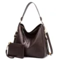 Gran juego de bolsos hobo vintage de cuero sintético marrón oscuro con bolso pequeño - Bolso Y Pochette Café
