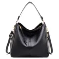 Classic black faux leather hobo bag with retro texture and gold-tone hardware - Black