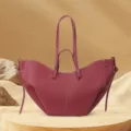 Bolso shopper grande plisado burdeos con silueta única y asas superiores dobles - L / Burdeos