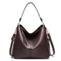 Vintage brown faux leather hobo bag for women with gold-tone hardware and adjustable strap - Coffee