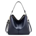 Navy blue retro hobo shoulder bag with gold hardware for women, SKU variant view. - Blue