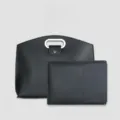 Borsa per laptop da 16 pollici in pelle nera impermeabile con elegante manico in metallo - Nero