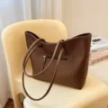 Bolso tote clásico de cuero marrón de gran capacidad, bolso de hombro elegante mujer - Café