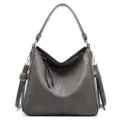 Vintage gray hobo shoulder bag with pebbled leather texture and adjustable strap - Gray