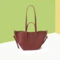 Bolso tote vintage granate de piel granulada de gran capacidad con elegantes correas de hombro - Burdeos