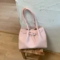 Sac cabas élégant en cuir plissé rose tendre avec cordon de serrage pour femme - Sac Seul / Rose
